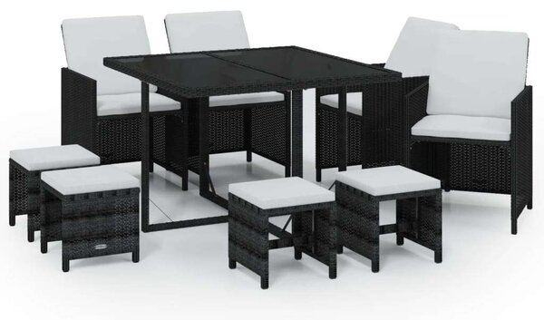 Polyrattan Kerti Étkezőgarnitúra - 9 részes - Fekete