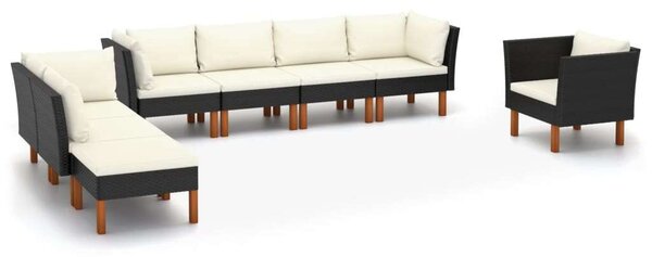 Polyrattan Kerti Ülőgarnitúra - 8 részes - Fekete