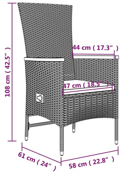 Polyrattan Kerti Étkezőgarnitúra - 5 részes - Szürke