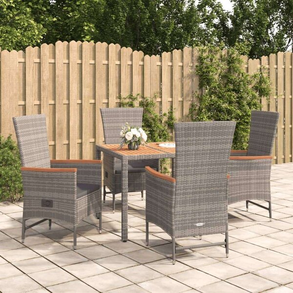 Polyrattan Kerti Étkezőgarnitúra - 5 részes - Szürke