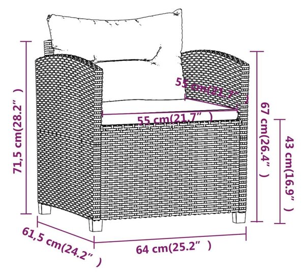Polyrattan Kerti Ülőgarnitúra - 3 részes - Szürke