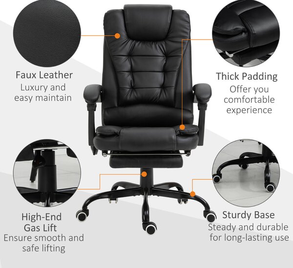Vinsetto Irodai szék masszázzsal 7 vibrációs pont ergonomikus, lábtartó, dönthető háttámla fekete