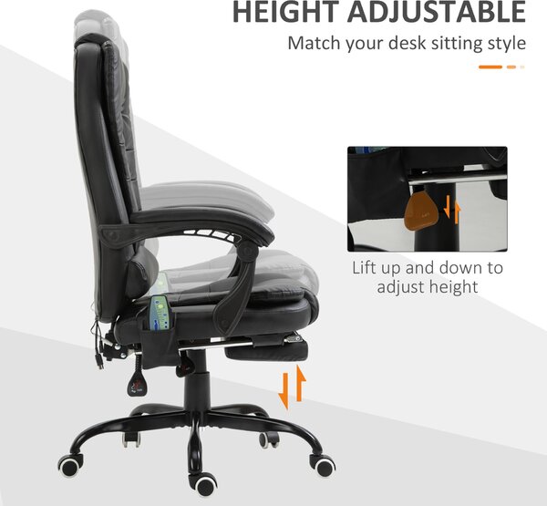 Vinsetto Irodai szék masszázzsal 7 vibrációs pont ergonomikus, lábtartó, dönthető háttámla fekete