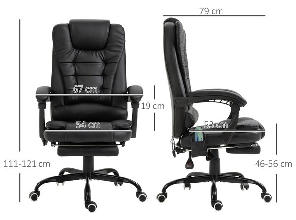 Vinsetto Irodai szék masszázzsal 7 vibrációs pont ergonomikus, lábtartó, dönthető háttámla fekete