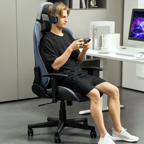 Vinsetto ergonomikus gamer szék állítható karfákkal, fejtámlával és magassággal, 66x53x128-138 cm, kék