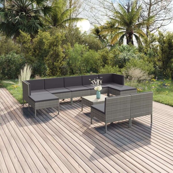 VidaXL 10 részes szürke polyrattan kerti ülőgarnitúra párnákkal