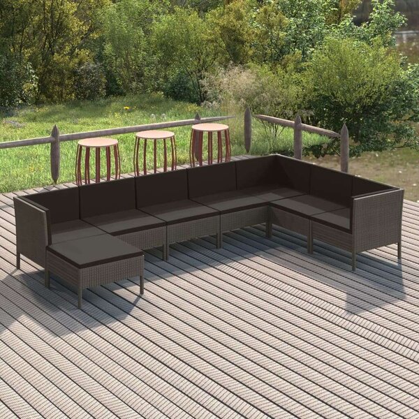 VidaXL 8 részes szürke polyrattan kerti ülőgarnitúra párnákkal