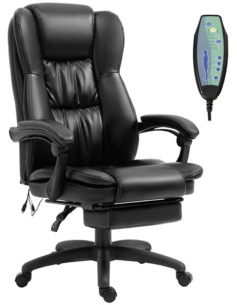 Vinsetto irodai szék, állítható magasságú, 6 masszázsponttal, ekológikus bőrből, 68,5x68,5x113-121 cm, fekete