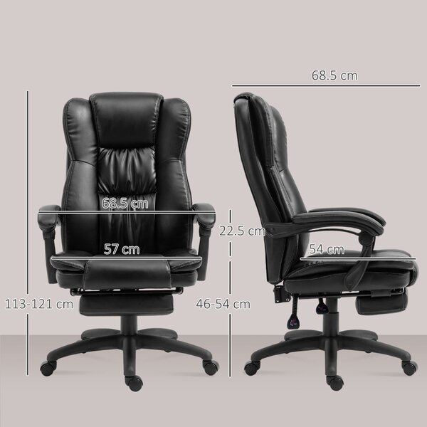 Vinsetto irodai szék, állítható magasságú, 6 masszázsponttal, ekológikus bőrből, 68,5x68,5x113-121 cm, fekete