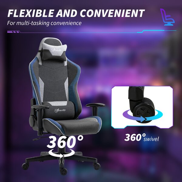 Vinsetto ergonomikus gamer szék állítható karfákkal, fejtámlával és magassággal, 66x53x128-138 cm, kék