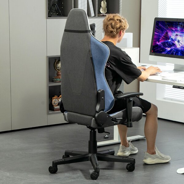 Vinsetto ergonomikus gamer szék állítható karfákkal, fejtámlával és magassággal, 66x53x128-138 cm, kék