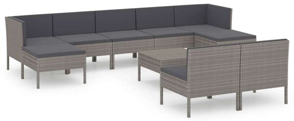VidaXL 10 részes szürke polyrattan kerti ülőgarnitúra párnákkal
