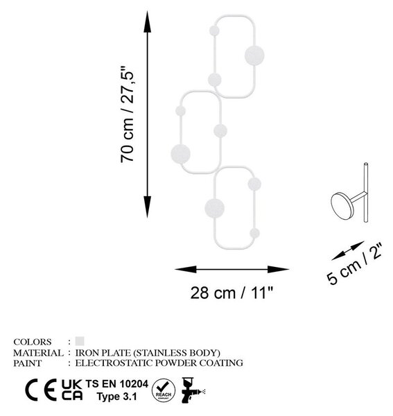 Fali fogas 70cm, fém, fehér - LABYRINTHE