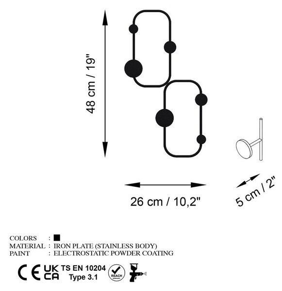 Fali fogas 48cm, fém, fekete - GOLOVOLOMKA
