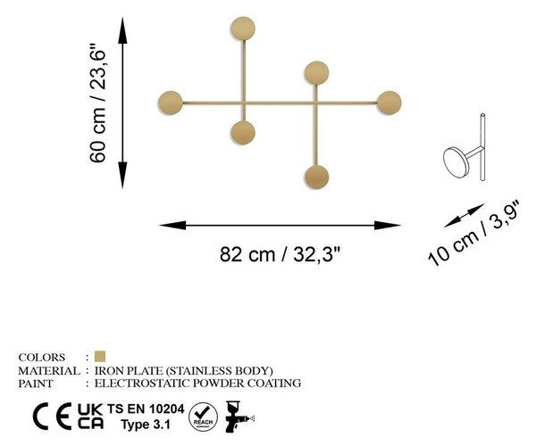 Fali fogas 82cm, fém, arany - SHAH