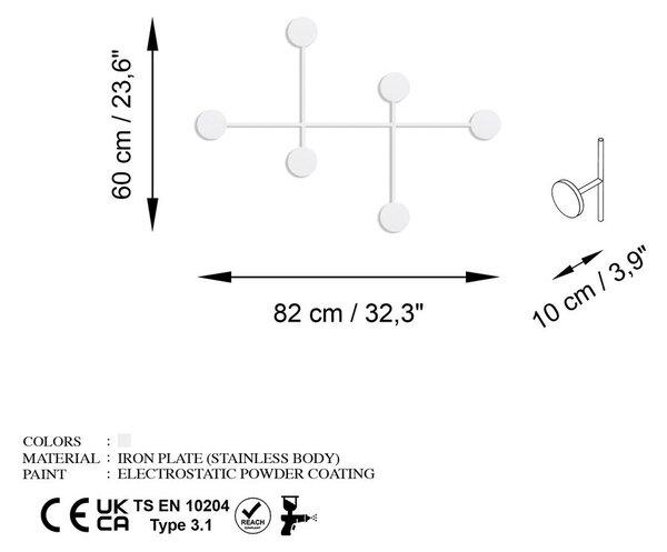 Fali fogas 82cm, fém, fehér - SHAH