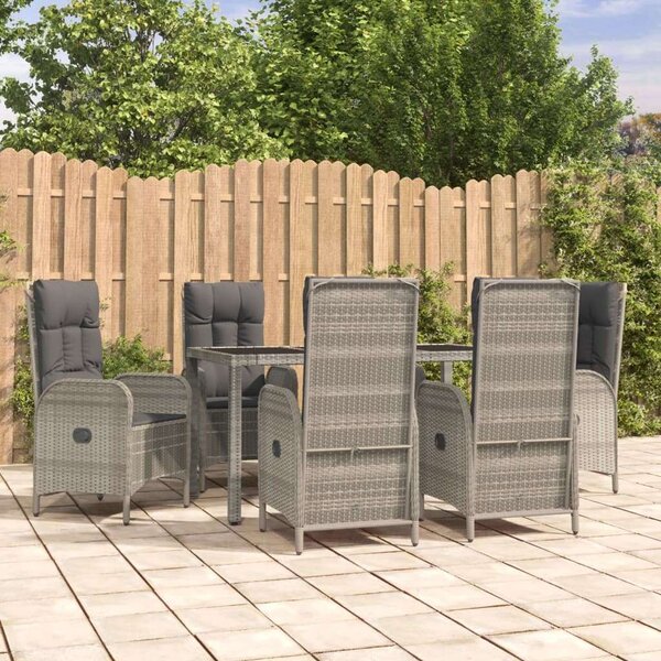 VidaXL 7 részes szürke polyrattan kerti étkezőgarnitúra párnával