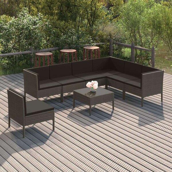 VidaXL 8 részes szürke polyrattan kerti ülőgarnitúra párnákkal