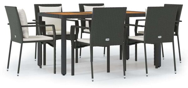 VidaXL 7 részes fekete polyrattan kerti étkezőgarnitúra párnával