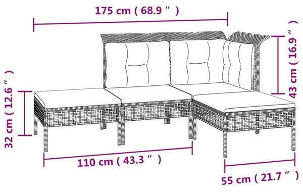 VidaXL Polyrattan Kerti Ülőgarnitúra - 7 részes, Szürke