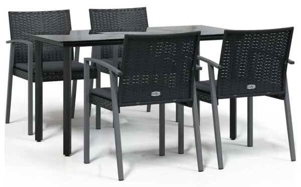 VidaXL 5 részes polyrattan és acél kerti étkezőgarnitúra párnával