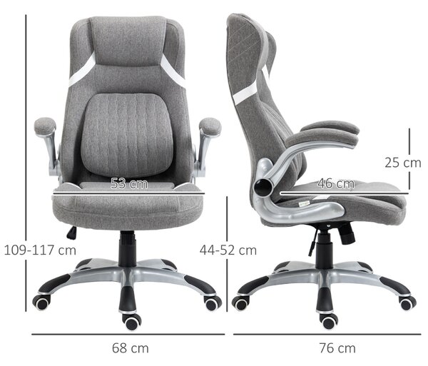 Vinsetto ergonomikus irodai szék légáteresztő, vászonhatású anyagból, állítható magasság, 68x76x109-117cm, szürke