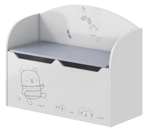 Játéktároló láda tárhellyel, fehér, BEAR