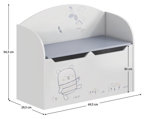 Játéktároló láda tárhellyel, fehér, BEAR