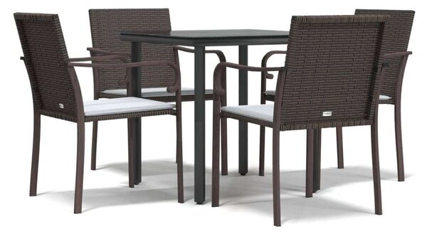 VidaXL 5-részes polyrattan és acél kerti étkezőgarnitúra párnával