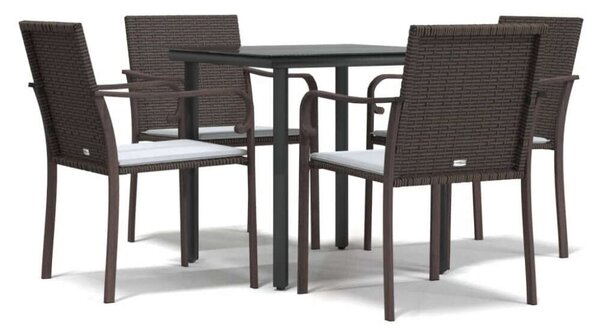VidaXL 5-részes polyrattan és acél kerti étkezőgarnitúra párnával