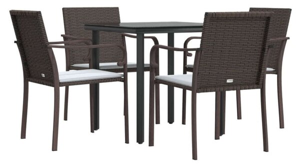 VidaXL 5-részes polyrattan és acél kerti étkezőgarnitúra párnával