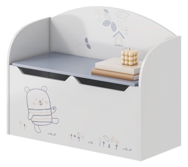Játéktároló láda tárhellyel, fehér, BEAR