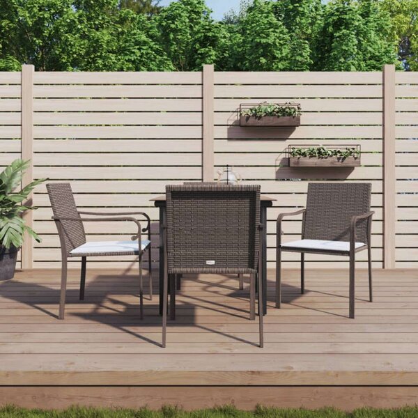 VidaXL 5-részes polyrattan és acél kerti étkezőgarnitúra párnával