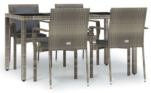 VidaXL 5 részes szürke polyrattan kerti étkezőgarnitúra párnával