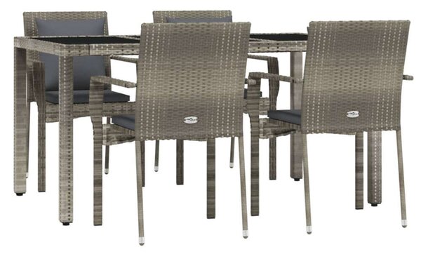 VidaXL 5 részes szürke polyrattan kerti étkezőgarnitúra párnával