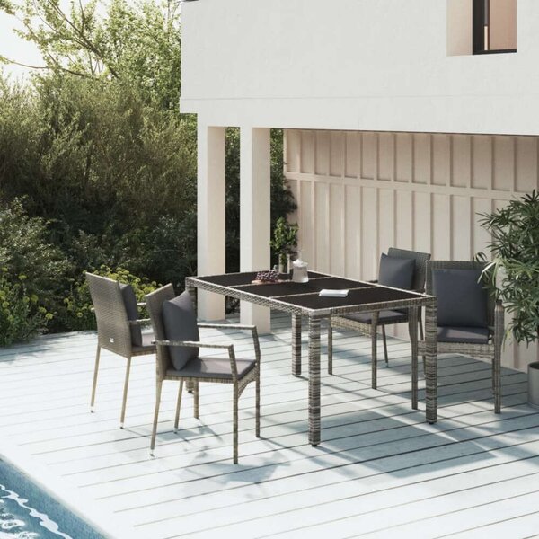 VidaXL 5 részes szürke polyrattan kerti étkezőgarnitúra párnával