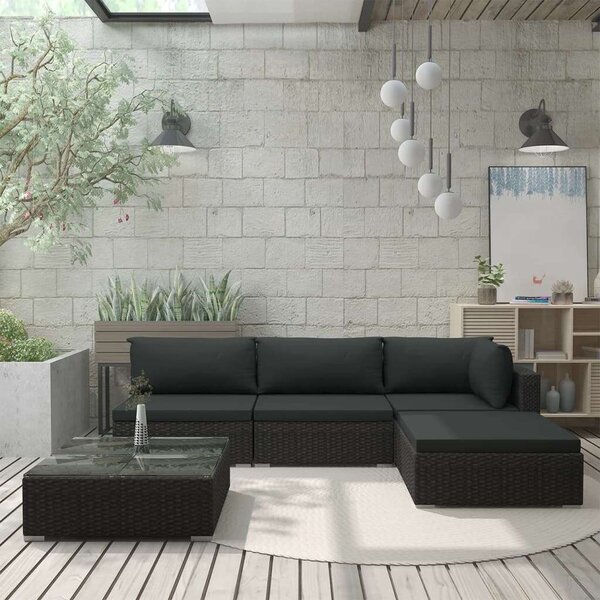 VidaXL Polyrattan Kerti Bútorszett - 5 részes - Fekete
