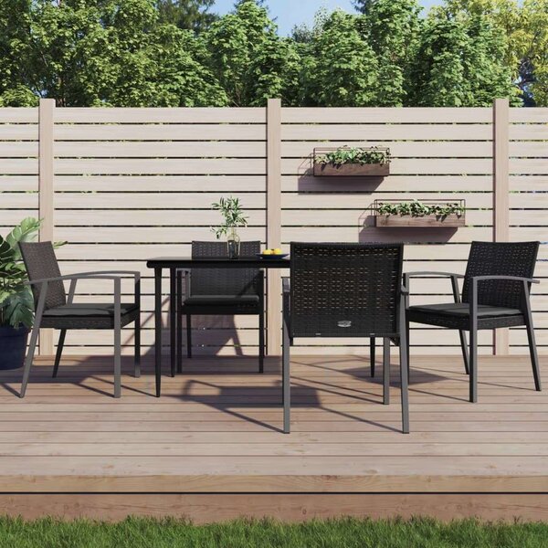 5-részes polyrattan és acél kerti étkezőgarnitúra párnával