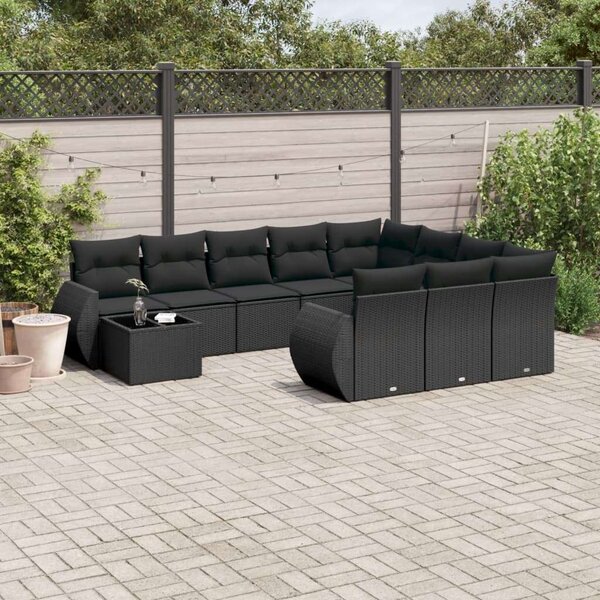 VidaXL Polyrattan Kerti Ülőgarnitúra - 11 részes - Fekete