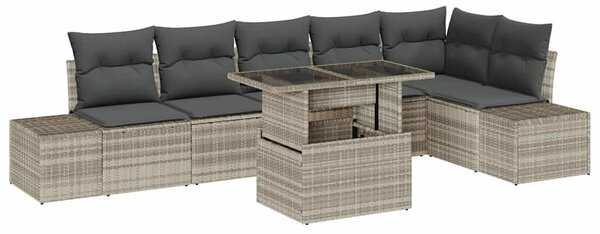 VidaXL Kerti Kanapé Szett párnával 7 pcs Világosszürke polirattan