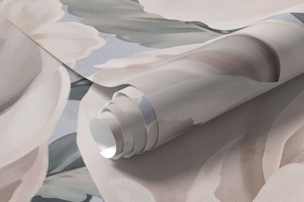 Fotótapéta Finom, halvány virágok levelekkel kék háttér előtt, Fotótapéta vintage stílusban, w05926v1 : Uwalls.hu