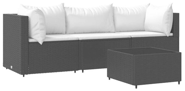 VidaXL 4 részes fekete polyrattan kerti garnitúra