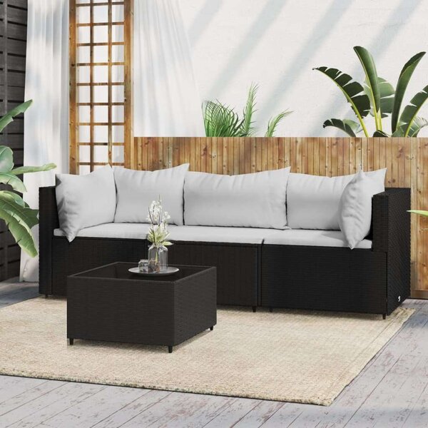 VidaXL 4 részes fekete polyrattan kerti garnitúra