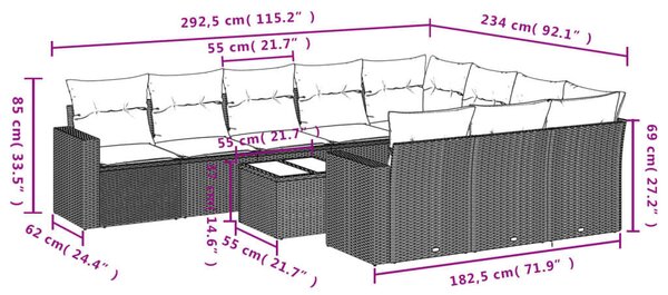 VidaXL Polyrattan Kerti Ülőgarnitúra - 11 részes - Világosszürke