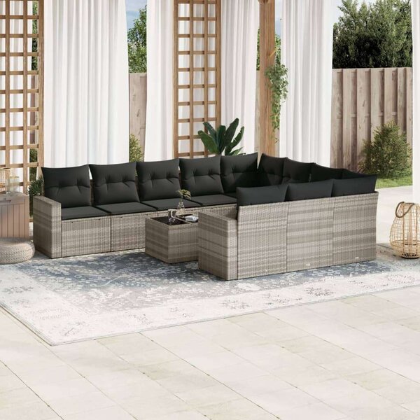 VidaXL Polyrattan Kerti Ülőgarnitúra - 11 részes - Világosszürke