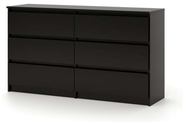 SIMPLE komód 120 cm, 6 fiókkal, fekete
