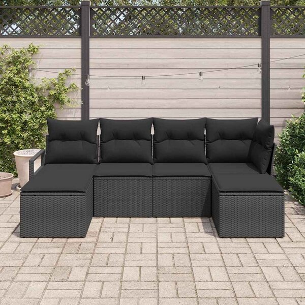 VidaXL Kanapé Szett párnával tárolóval 6 pcs Fekete polirattan