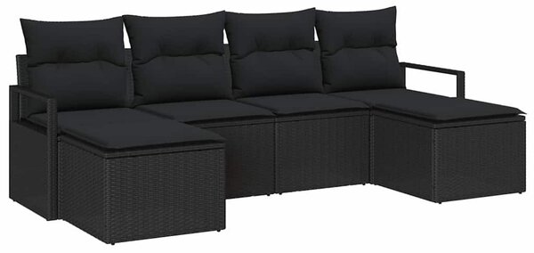 VidaXL Kanapé Szett párnával tárolóval 6 pcs Fekete polirattan
