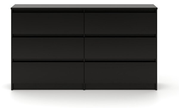 SIMPLE komód 120 cm, 6 fiókkal, fekete