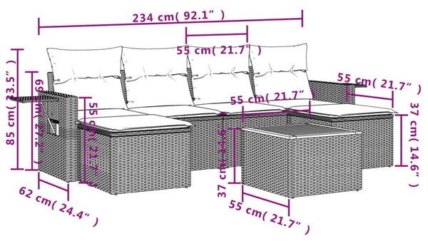 VidaXL Polyrattan Kerti Ülőgarnitúra - 7 részes - Bézs